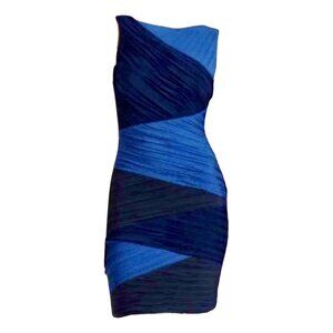 BCBG Max Azria Debra Blue Color Block Ruched Mini Cocktail Party Dress | Medium